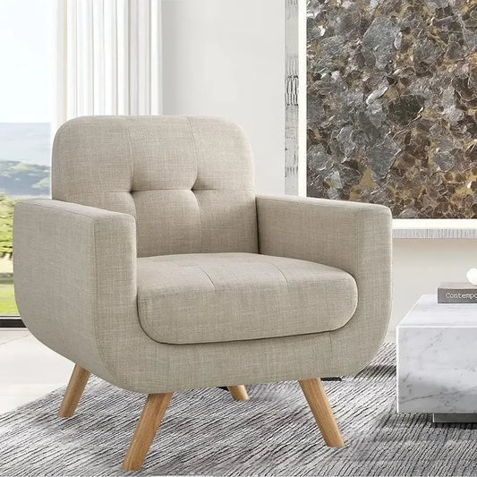 2023 Rosevera Elena Contemporary Accent Armchair with Linen Upholstery Living Room Furniture, 1SEAT, Beige