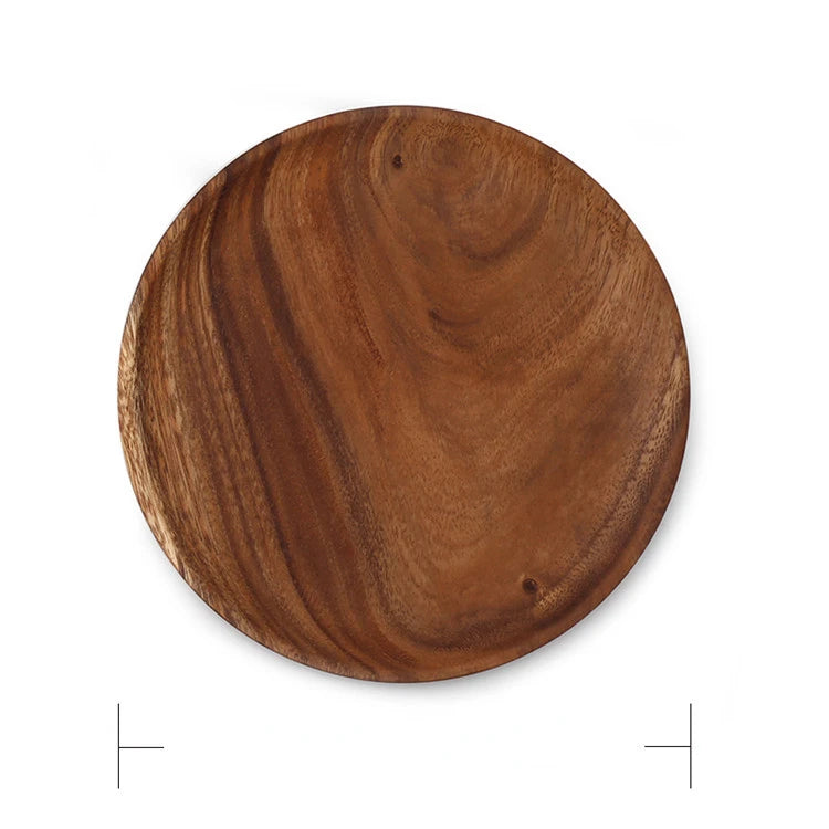 Round Solid Wood Plate Whole Acacia Wood Fruit Dishes Wooden Saucer Tea Tray Dessert Dinner Breakfast Plate Tableware Set