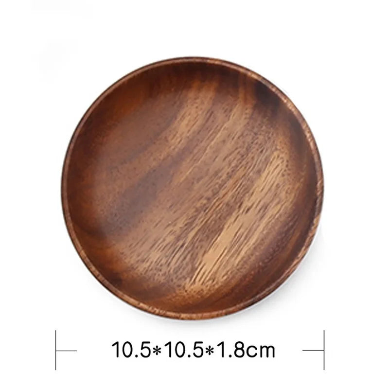 Round Solid Wood Plate Whole Acacia Wood Fruit Dishes Wooden Saucer Tea Tray Dessert Dinner Breakfast Plate Tableware Set